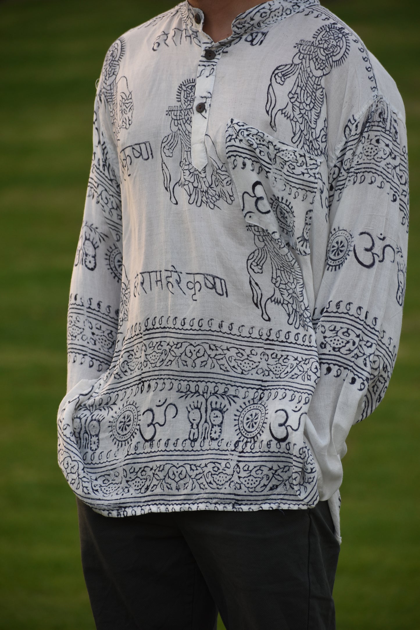 Long sleeve om printed cotton shirt