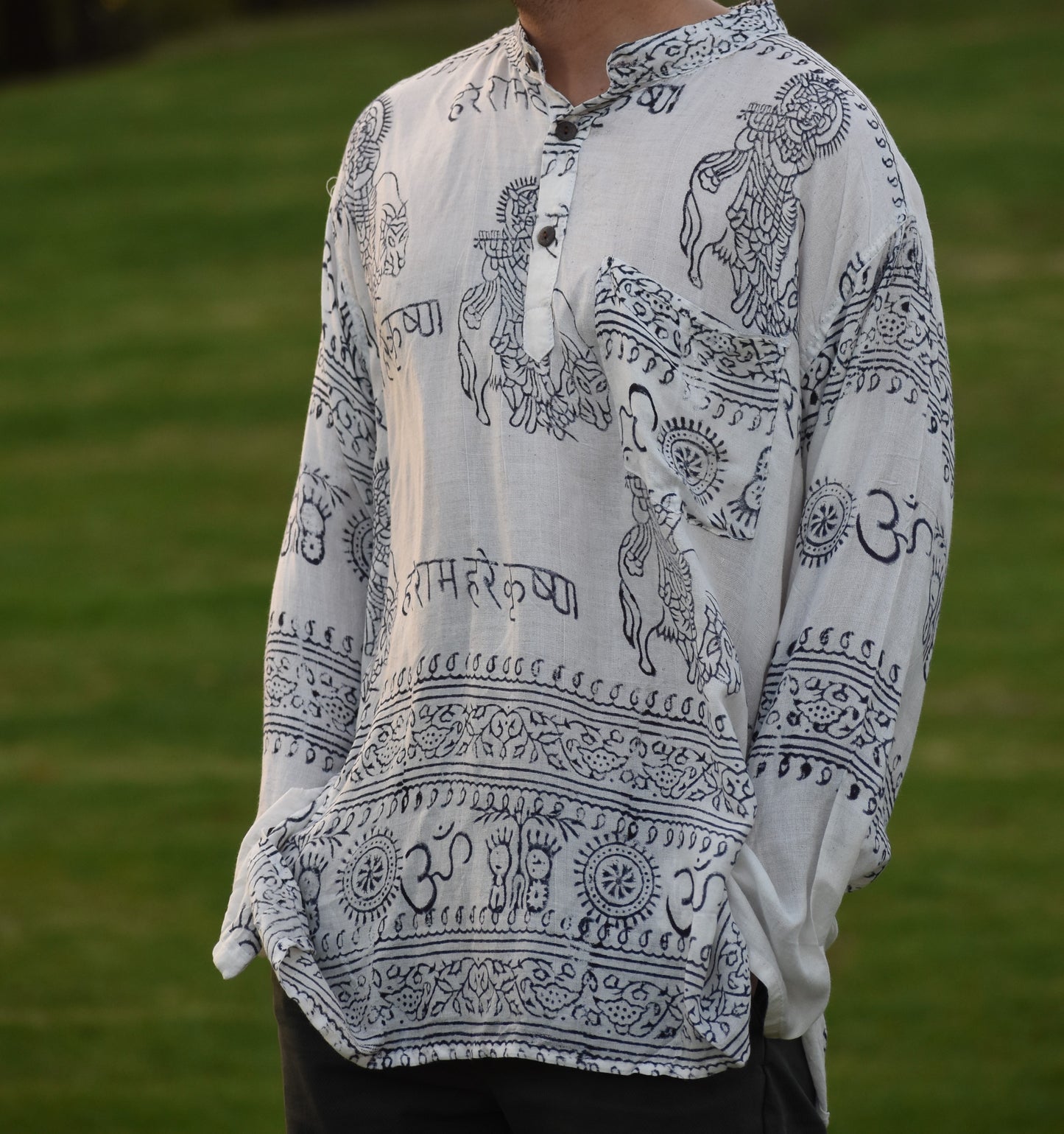 Long sleeve om printed cotton shirt