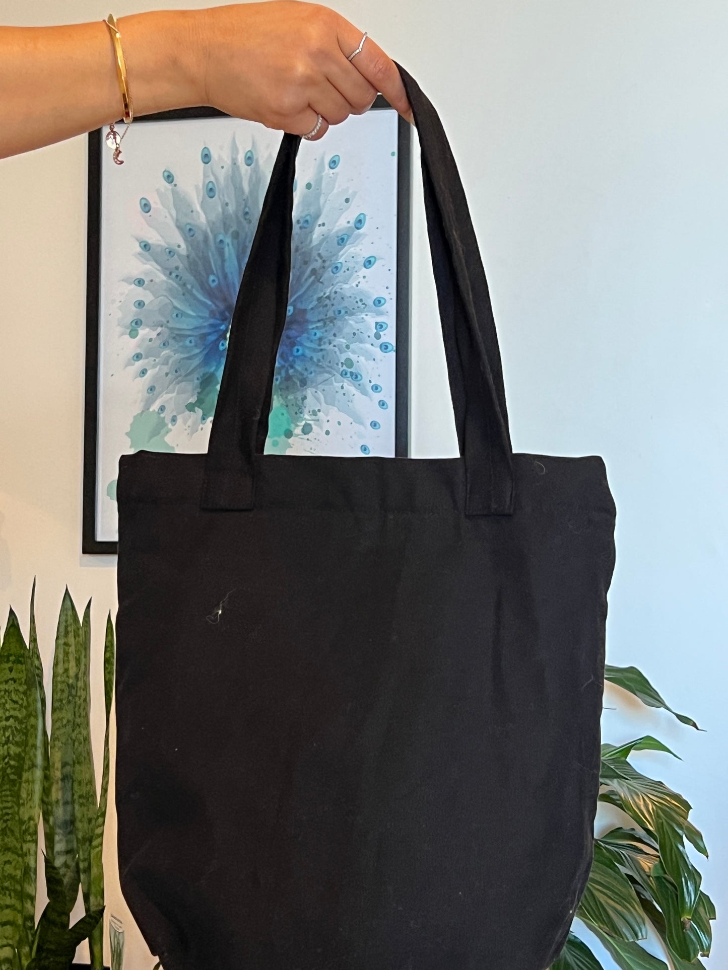 Embroidery tote bag with sunflower print