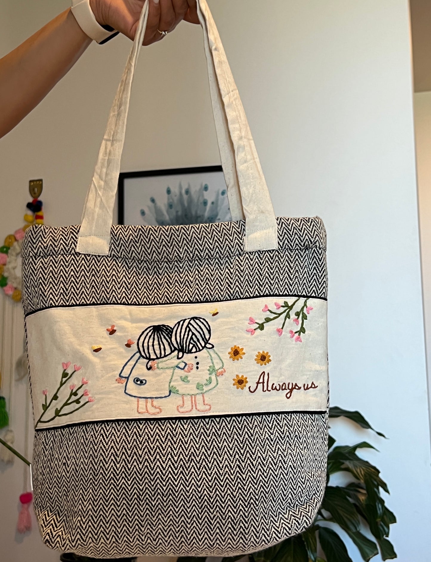 Embroidery best friend print bag