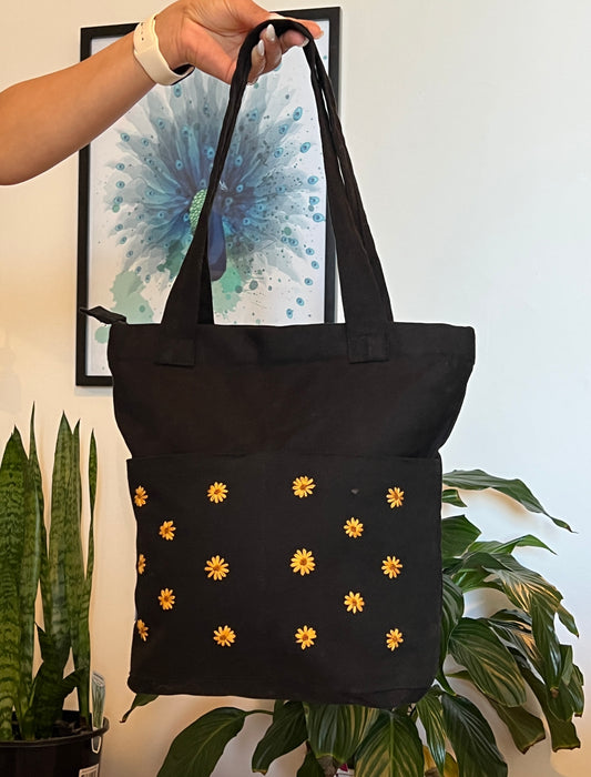 Embroidery tote bag with flowers print