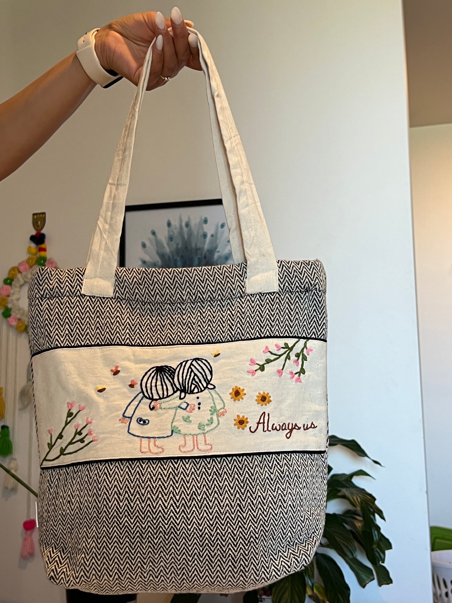 Embroidery best friend print bag