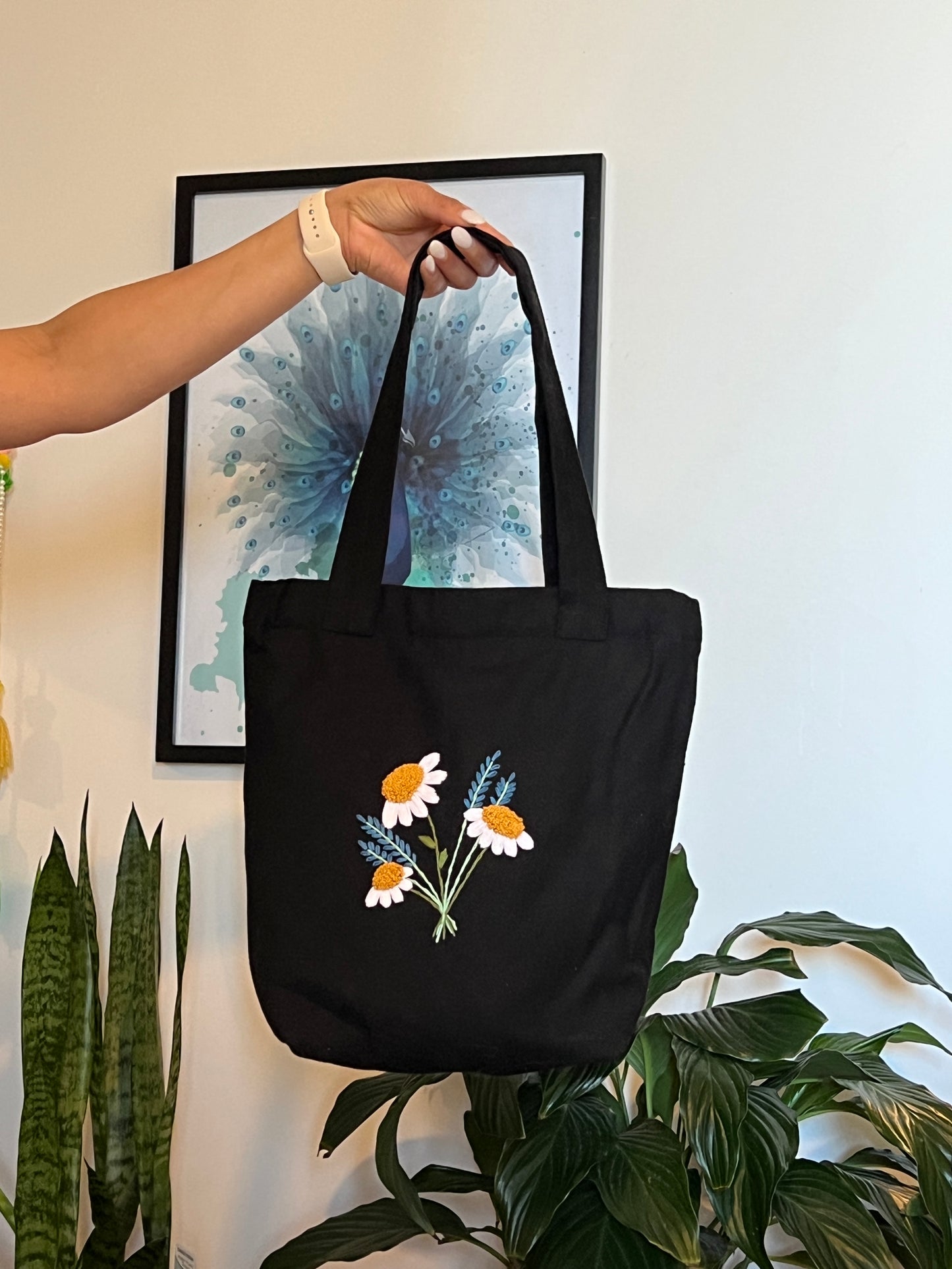 Embroidery tote bag with flower print