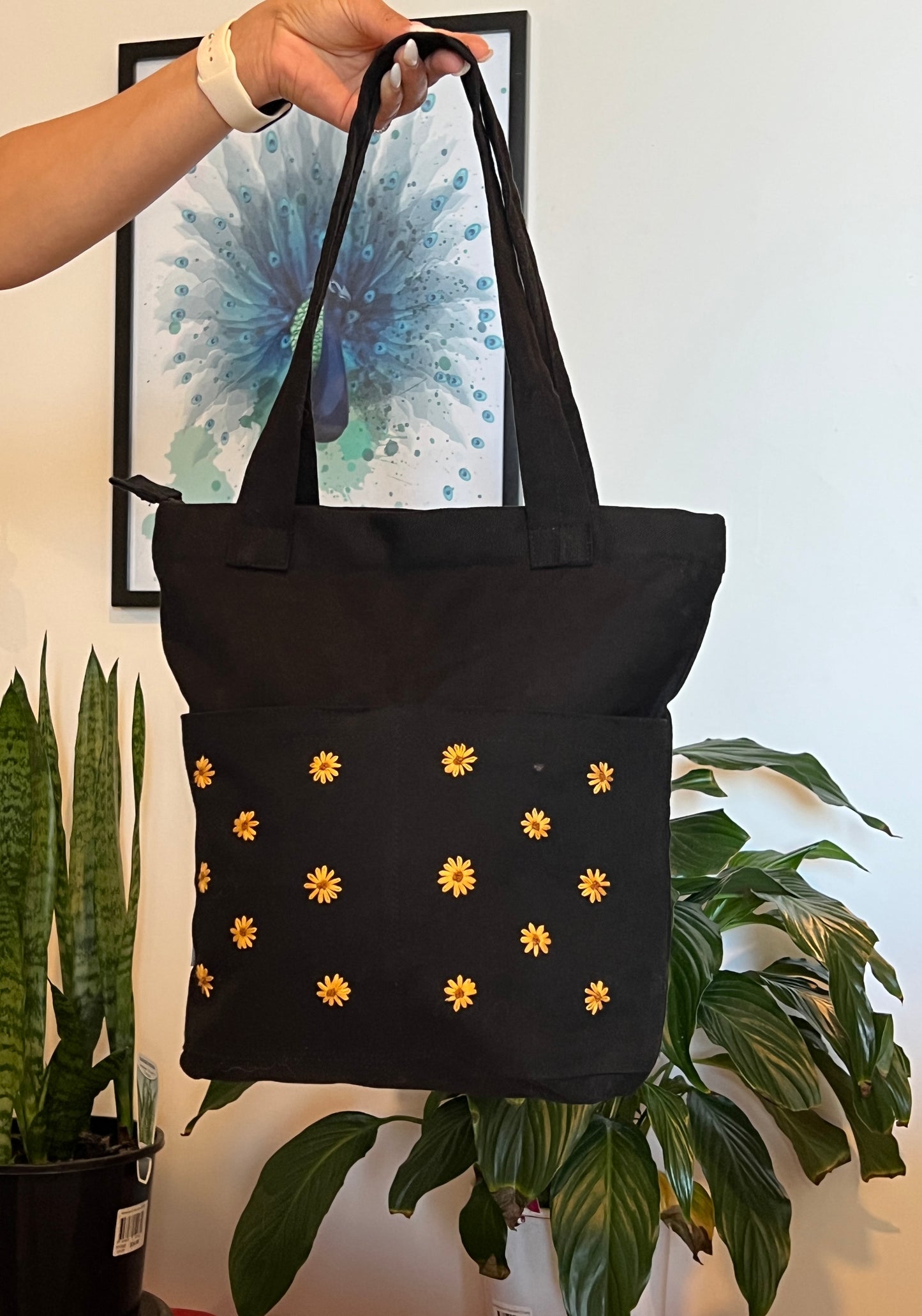 Embroidery tote bag with flowers print