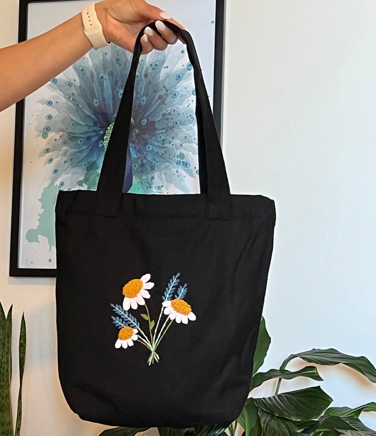 Embroidery tote bag with flower print